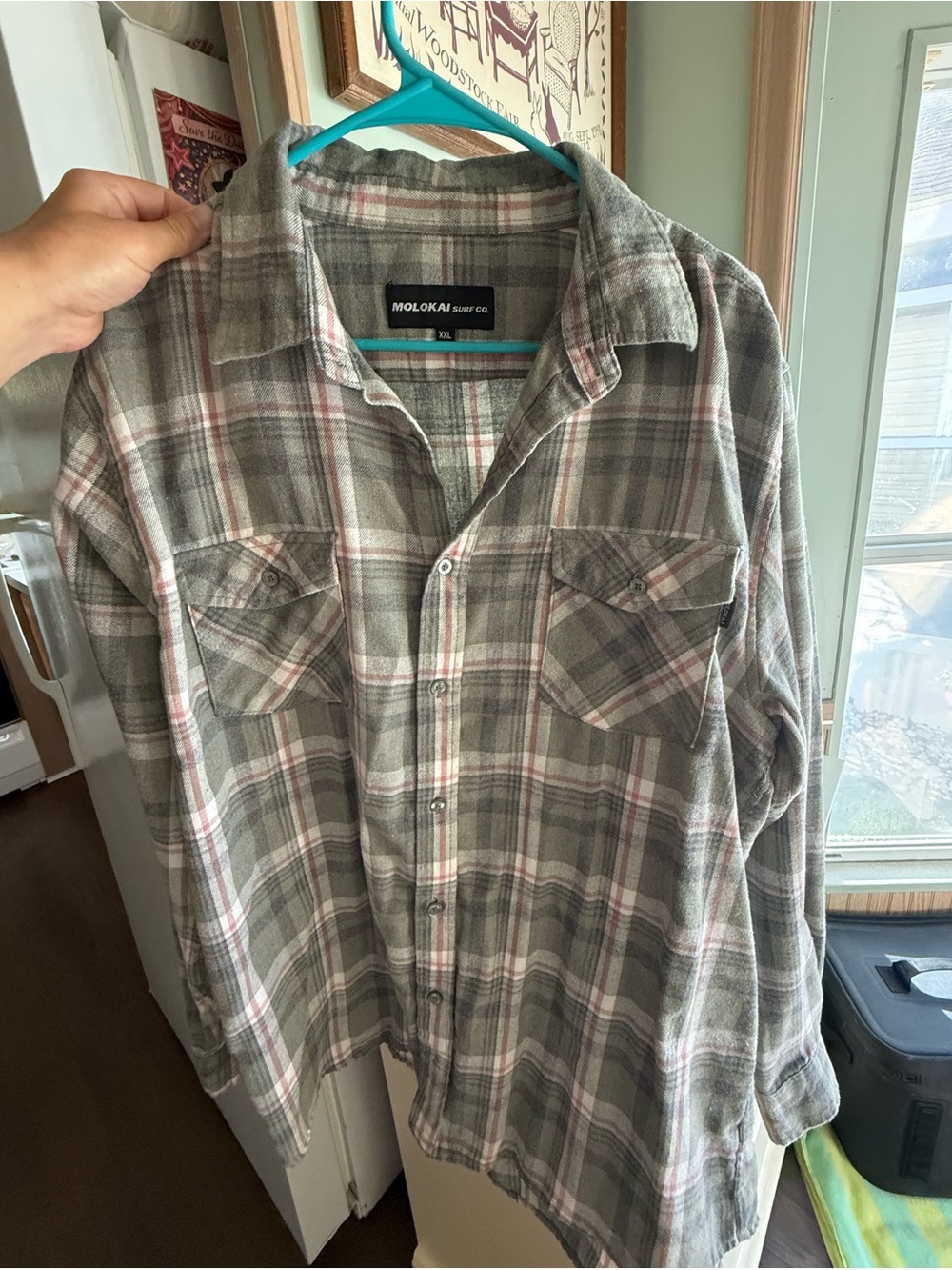 Molokai surf co. Men's Green and red Plaid Button-Down Shirt size XXL